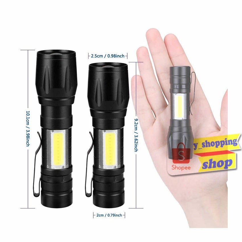 530 Portable Flashlights Miniไฟฉายสว่างมาก CREE LED XPE+COB 2in1 600mah usb charge 3mode ซูมได้