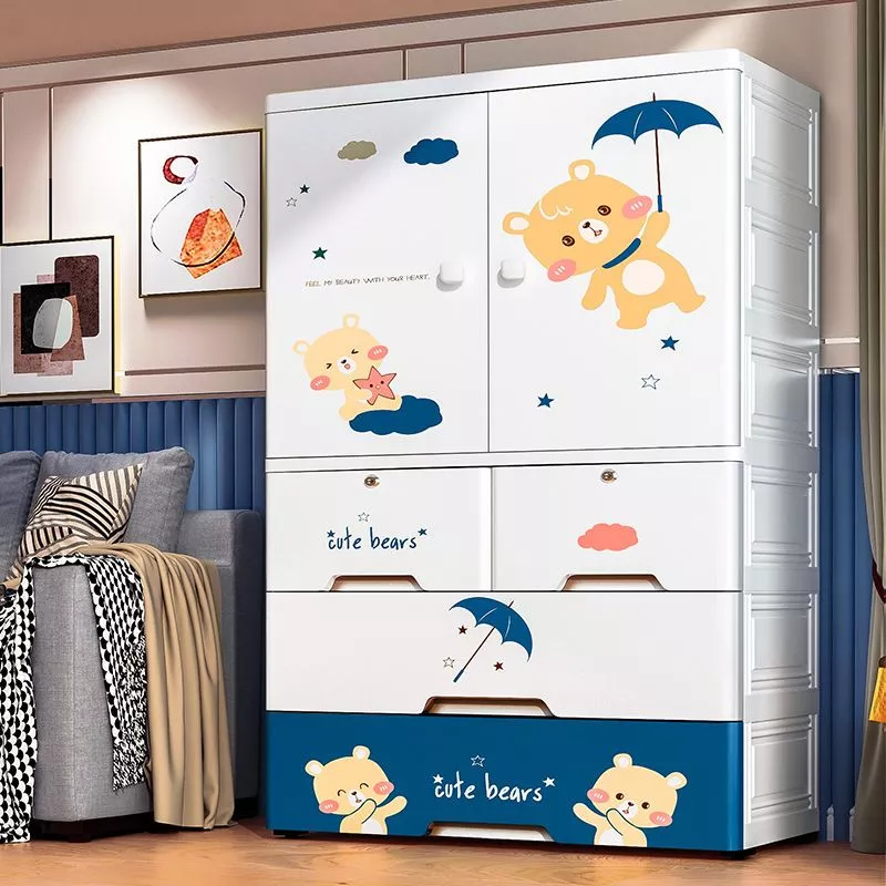 UBEAR ตู้เสื้อผ้าเด็ก ที่เก็บของประตูคู่และลิ้นชัก 4ชั้น เคลื่อนย้ายสะดวก หยัดพื้นที่