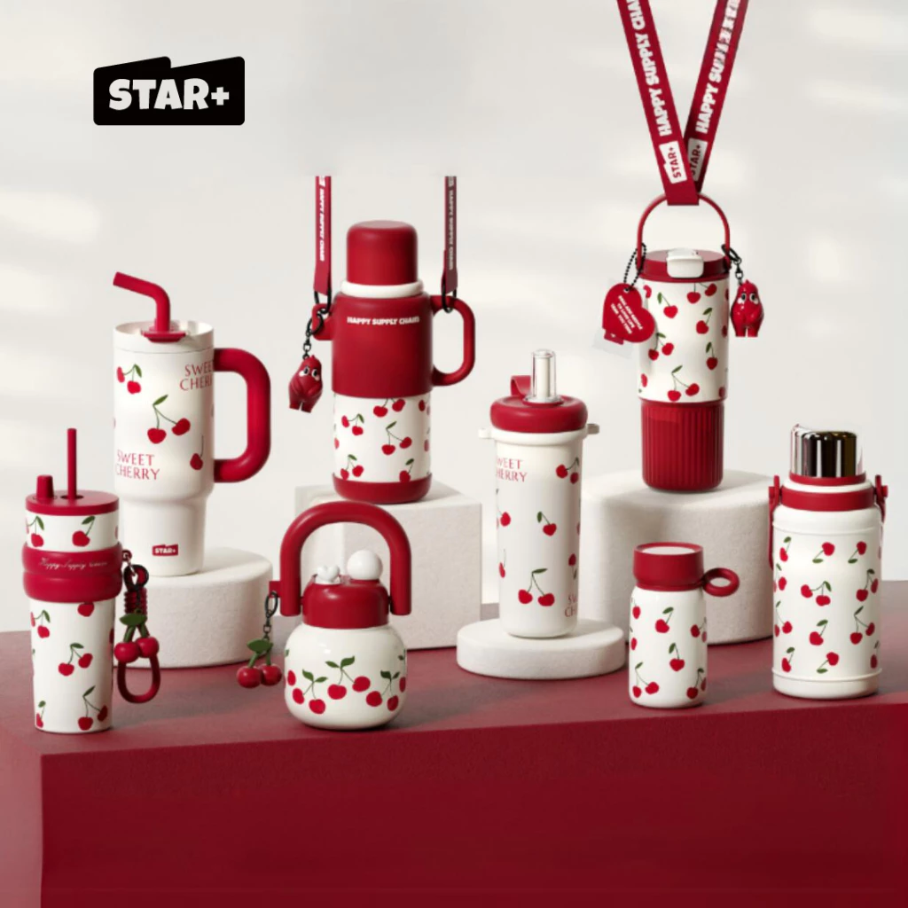 STAR+ เชอร์รี่? แก้วเก็บความเย็น ของขวัญปีใหม่ ขวดน้ำร้อน แก้ว Starplus แก้วน้ำเก็บความเย็น พอดีในรถ