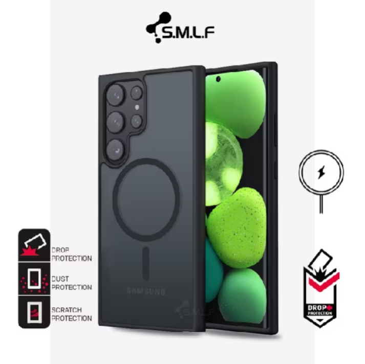 SMLF Matte Anti-Yellow Magnetic Case For Samsung Galaxy S25 Ultra S24 Ultra S24 + S24 Plus S23 Ultra S23 + S22 Ultra เคสชาร์จไร้สาย แม่เหล็ก สำหรับ Transparent Thin Bumper Cover Shockproof Military-Grade Casing