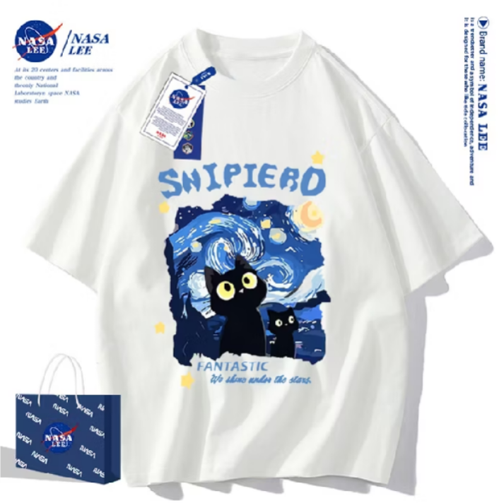 ✨สินค้าพร้อมส่ง✨Nasa Co-Branded 2024 ฤดูร้อนสไตล์ใหม่ผ้าฝ้ายแท้ผู้ชายผู้หญิงเสื้อยืดแขนสั้นระบายอากาศหลวม