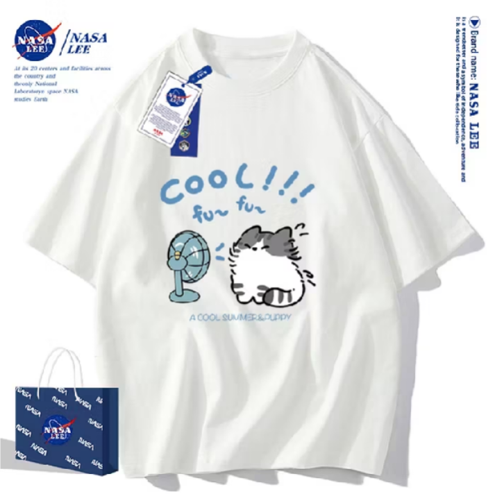 เสื้อยืดคอกลมผ้าฝ้าย NASA รุ่นใหม่ฤดูร้อน 2024 แบบหลวม ดีไซน์แฟชั่นพิมพ์ลาย สวมใส่สบายและดูดี