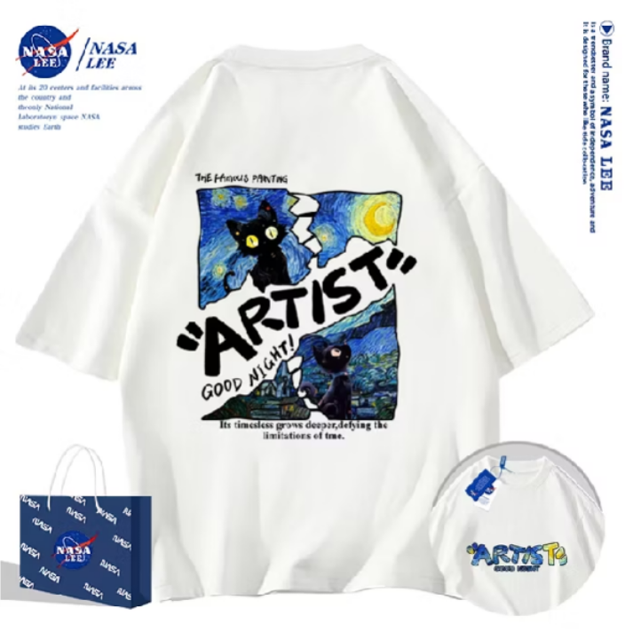 ✨สินค้าพร้อมส่ง✨เสื้อยืดคอกลมผ้าฝ้าย NASA รุ่นใหม่ฤดูร้อน 2024 แบบหลวมช่วยให้ดูเพรียว สวมใส่สบายและแฟชั่นพิมพ์ลาย