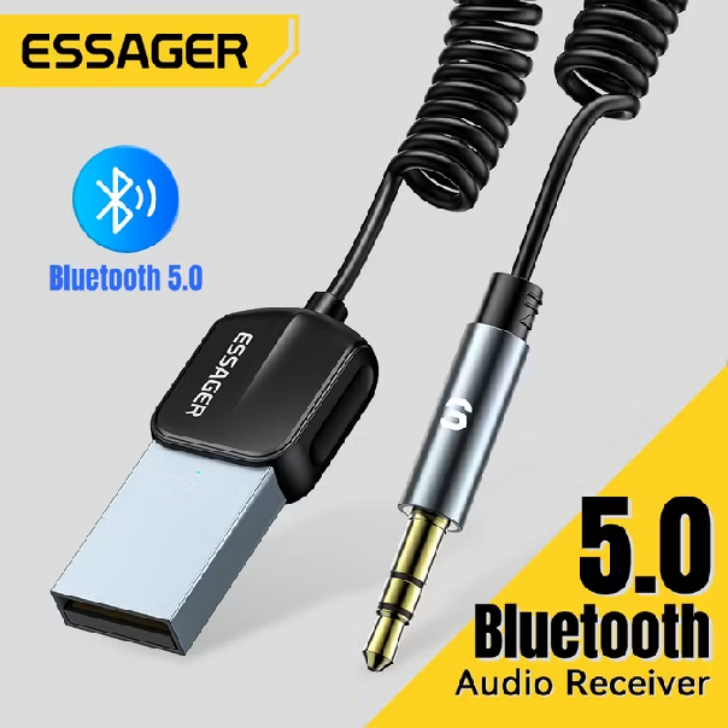Essager อินเทอร์เฟซ 3.5 มม. เครื่องรับสัญญาณเสียงบลูทูธ Bluetooth 5.0 รองรับอินพุต AUX สําหรับเครื่องเสียงเช่นรถยนต์หรือลําโพงเก่า